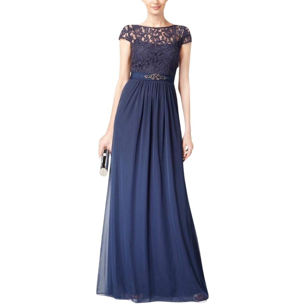 Adrianna Papell Blue Cap Sleeve Gown - Picture 3 of 10